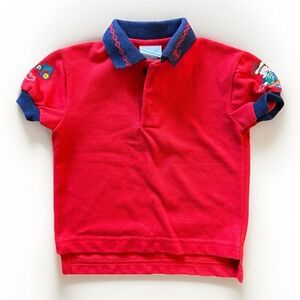 Vintage OshKosh 18M Red Polo Shirt Worldwide Traveler Bear Made USA